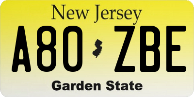 NJ license plate A80ZBE