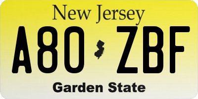 NJ license plate A80ZBF