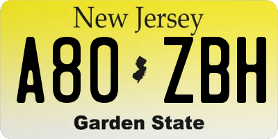 NJ license plate A80ZBH