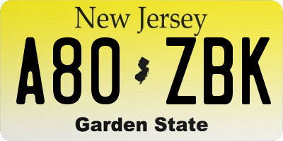 NJ license plate A80ZBK