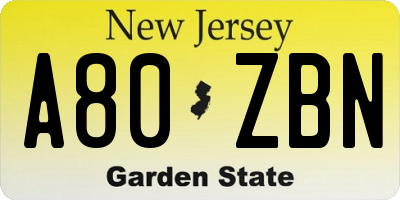NJ license plate A80ZBN