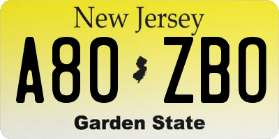 NJ license plate A80ZBO