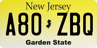 NJ license plate A80ZBQ