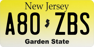 NJ license plate A80ZBS