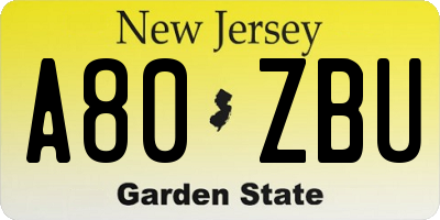 NJ license plate A80ZBU