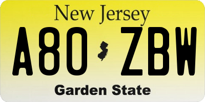 NJ license plate A80ZBW