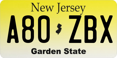 NJ license plate A80ZBX