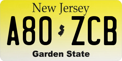 NJ license plate A80ZCB