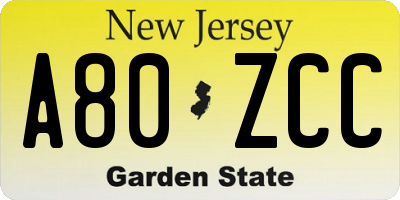 NJ license plate A80ZCC