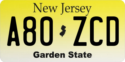 NJ license plate A80ZCD