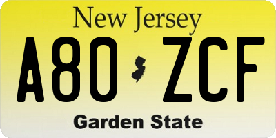 NJ license plate A80ZCF