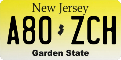 NJ license plate A80ZCH