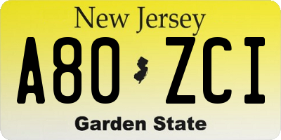 NJ license plate A80ZCI