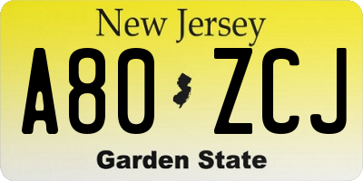 NJ license plate A80ZCJ