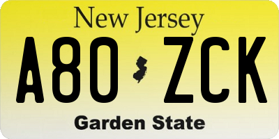 NJ license plate A80ZCK