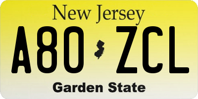 NJ license plate A80ZCL