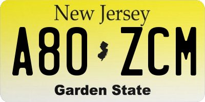 NJ license plate A80ZCM
