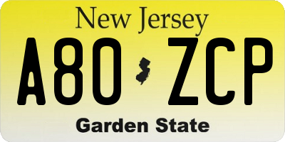 NJ license plate A80ZCP