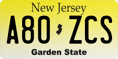 NJ license plate A80ZCS