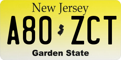 NJ license plate A80ZCT