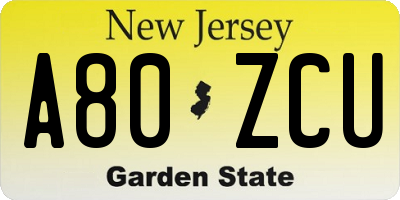 NJ license plate A80ZCU