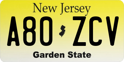 NJ license plate A80ZCV