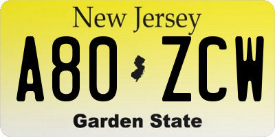 NJ license plate A80ZCW