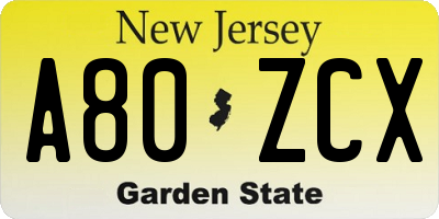 NJ license plate A80ZCX