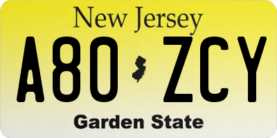 NJ license plate A80ZCY