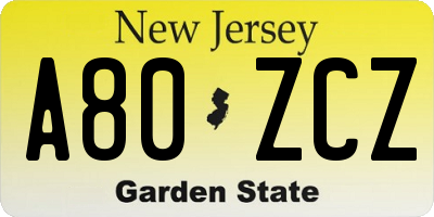 NJ license plate A80ZCZ