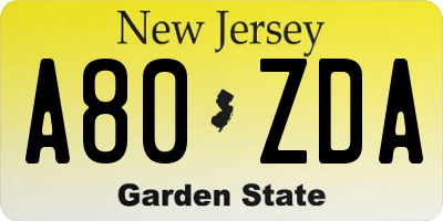 NJ license plate A80ZDA