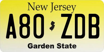 NJ license plate A80ZDB