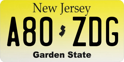 NJ license plate A80ZDG