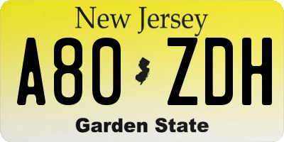 NJ license plate A80ZDH