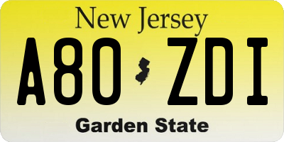 NJ license plate A80ZDI