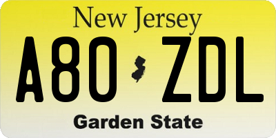 NJ license plate A80ZDL