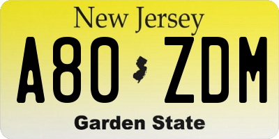NJ license plate A80ZDM