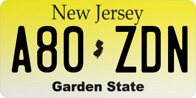 NJ license plate A80ZDN