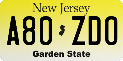 NJ license plate A80ZDO