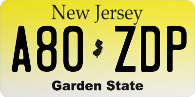 NJ license plate A80ZDP