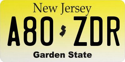 NJ license plate A80ZDR