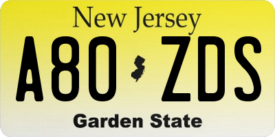 NJ license plate A80ZDS