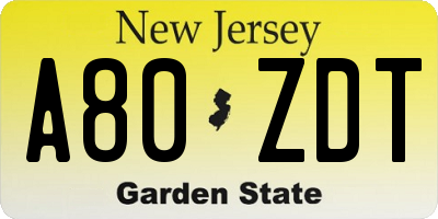 NJ license plate A80ZDT