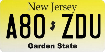 NJ license plate A80ZDU
