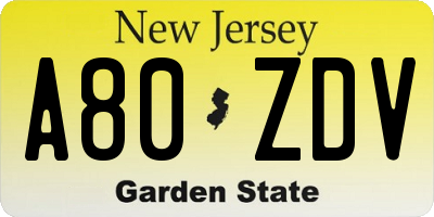 NJ license plate A80ZDV