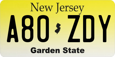 NJ license plate A80ZDY