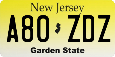 NJ license plate A80ZDZ