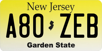 NJ license plate A80ZEB