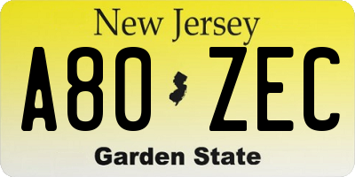 NJ license plate A80ZEC