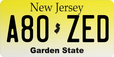 NJ license plate A80ZED